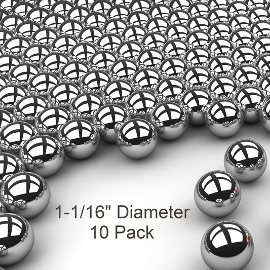 Pinball Machine Balls - Set of 10, Chrome Steel, 1-1/16” Diameter, Mirror Finish, 80 Grams - Durable Replacement Balls for Pinball Machines