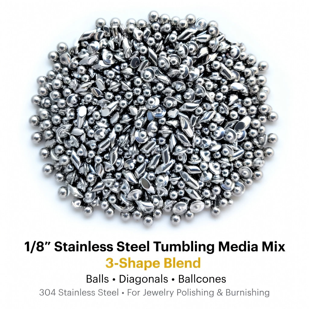 3 Shape Mix - 1/8” Stainless Steel Tumbling Media