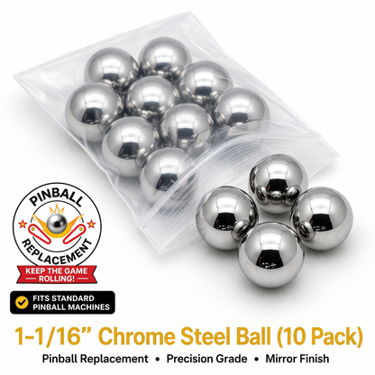 Pinball Machine Balls, Set of 10 Mirror Finish 1-1/16” Balls